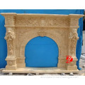 yellow travertine cheap arched stone fireplaces carving